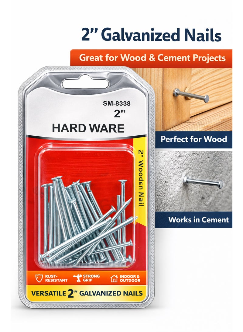 2 Inch Galvanized Nails – Rust Resistant Steel Nails for Wood and Cement Fixing – Sharp Tip Strong Holding Nails for Construction, Repair and DIY Projects - Image 2