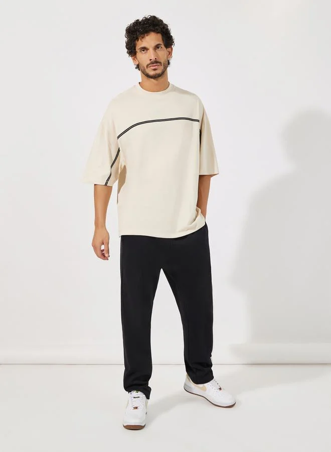 Styli Front Tape Compact Cotton Jersey Boxy T-Shirt