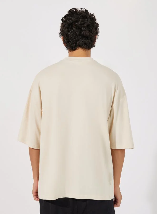 Styli Front Tape Compact Cotton Jersey Boxy T-Shirt