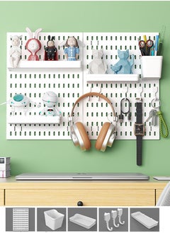 HOOPZOZA Pegboard Wall Organizer  kit Pegboard storage combination Kit Hanging Pegboard for Organizing kit for installation without drilling holes for Office Kitchen Bedroom Living Room Balcony White  - Image 1