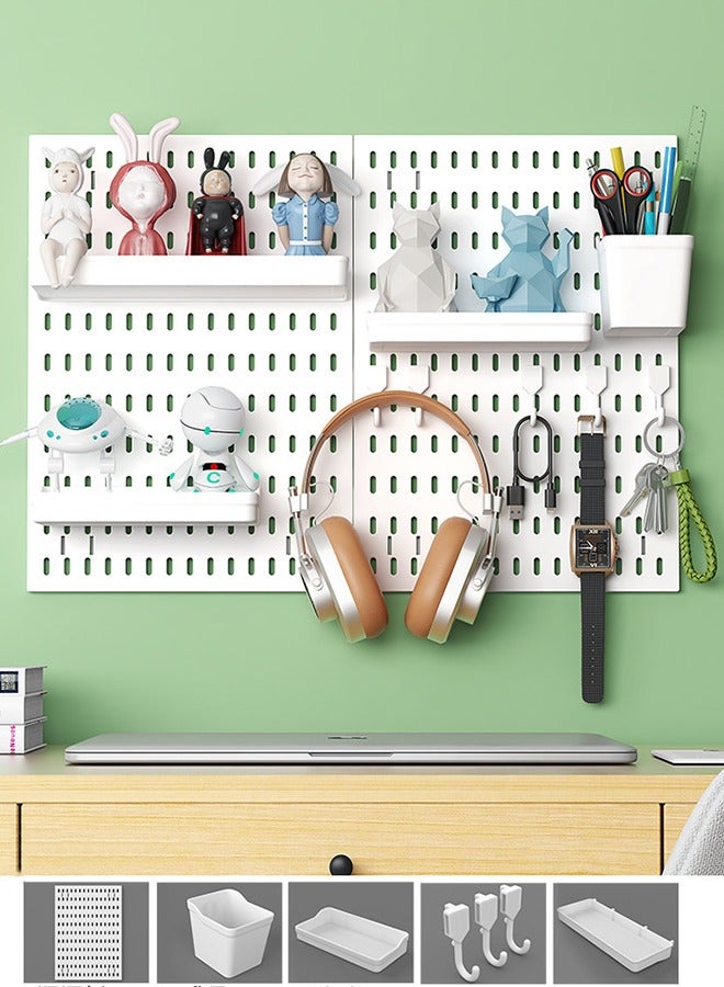 HOOPZOZA Pegboard Wall Organizer  kit Pegboard storage combination Kit Hanging Pegboard for Organizing kit for installation without drilling holes for Office Kitchen Bedroom Living Room Balcony White  - Image 1