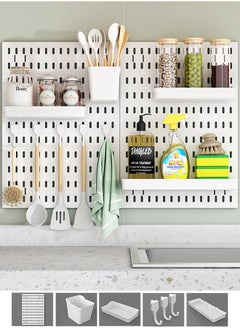 HOOPZOZA Pegboard Wall Organizer  kit Pegboard storage combination Kit Hanging Pegboard for Organizing kit for installation without drilling holes for Office Kitchen Bedroom Living Room Balcony White  - Image 2