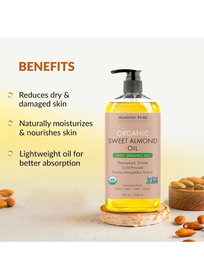 ماجستيك بيور Pack of 2 Organic Sweet Almond Body Oil | Large 236 ml | 100% Pure & Natural Cold Pressed Oil Sweet Almond Oil for Skin, Face, Nails, Hair, Scalp & Massage | 236 ml - Image 4