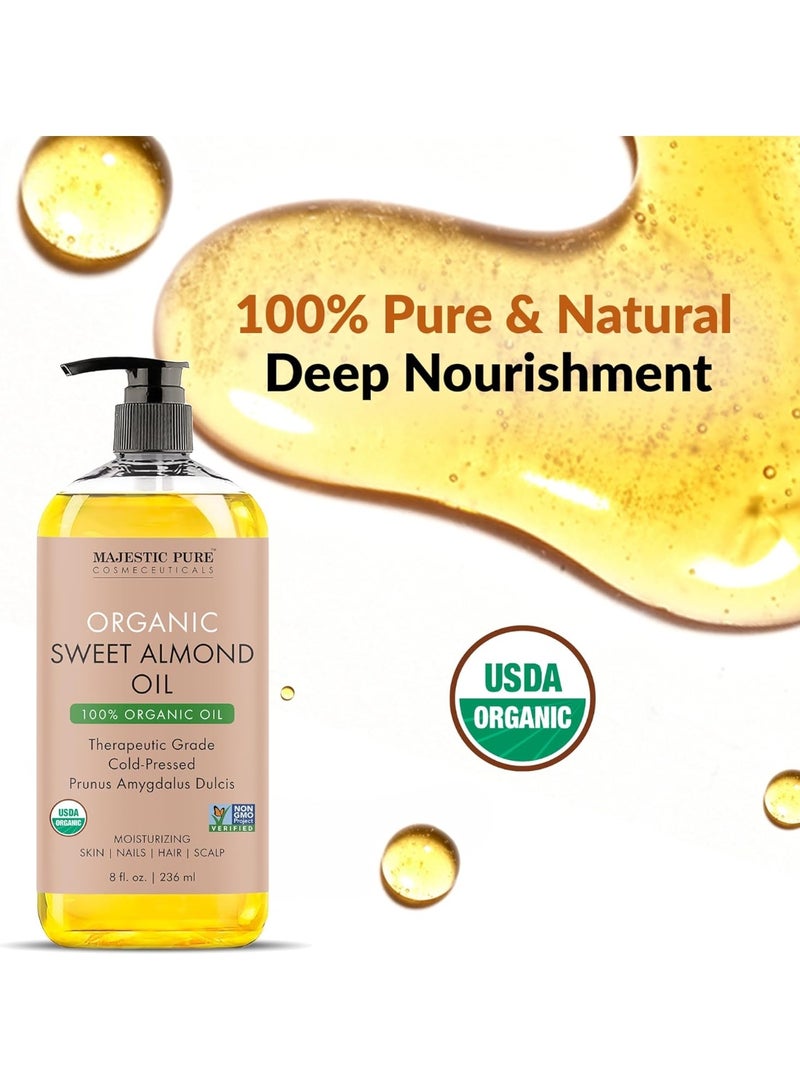 ماجستيك بيور Pack of 2 Organic Sweet Almond Body Oil | Large 236 ml | 100% Pure & Natural Cold Pressed Oil Sweet Almond Oil for Skin, Face, Nails, Hair, Scalp & Massage | 236 ml - Image 2