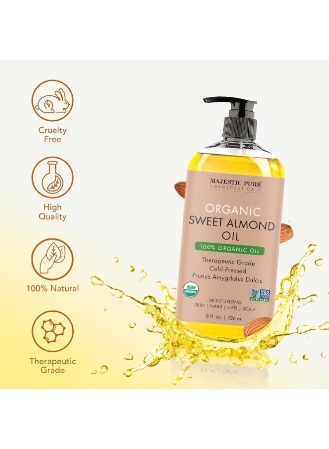 ماجستيك بيور Pack of 2 Organic Sweet Almond Body Oil | Large 236 ml | 100% Pure & Natural Cold Pressed Oil Sweet Almond Oil for Skin, Face, Nails, Hair, Scalp & Massage | 236 ml - Image 3