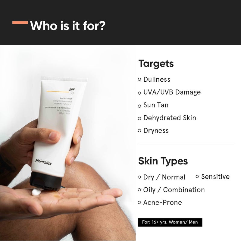 Minimalist SPF 30 Body Sunscreen UVA UVB Protection Nourishing Lotion Broad Spectrum PA Sunscreen for All Skin Types For Men Women 150 g - Image 3