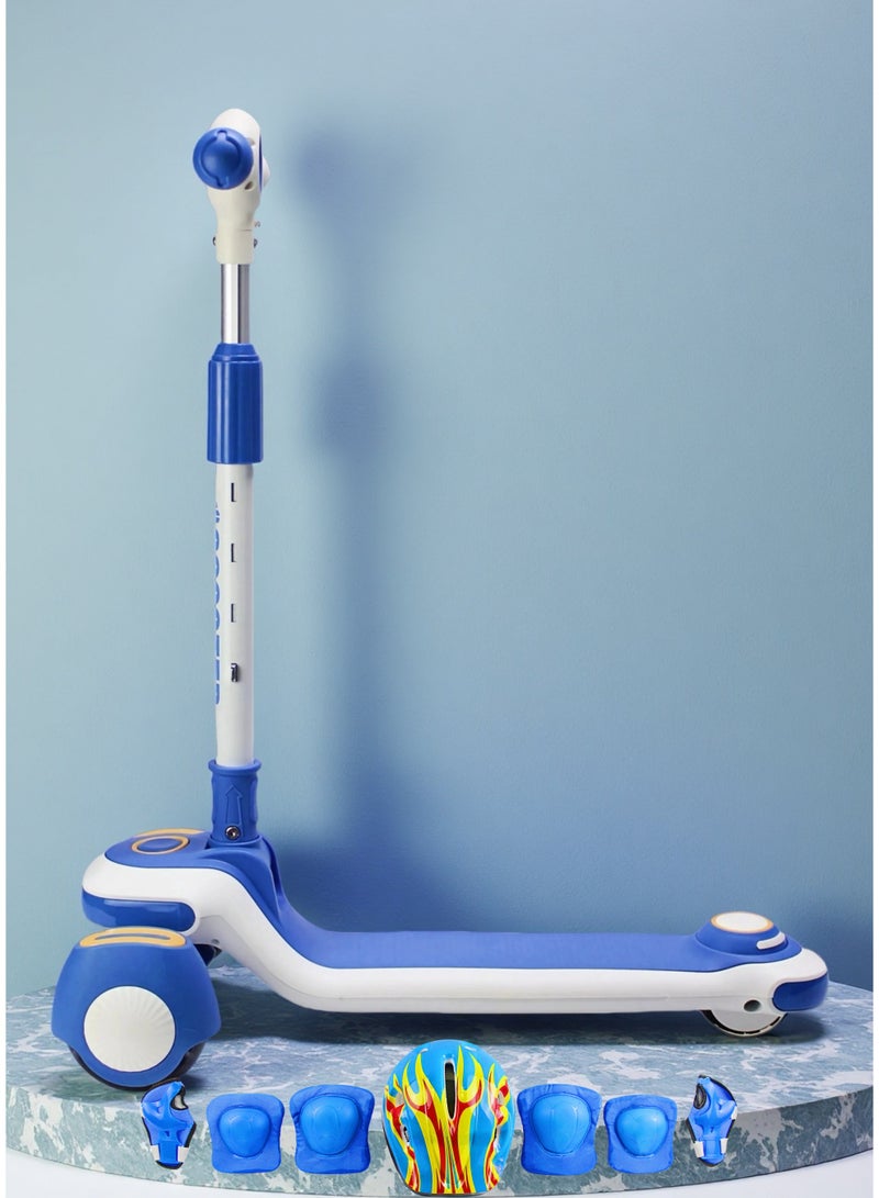 إيزي فيتشور سكوتر إيزي فيوتشر للأطفال من عمر 3 إلى 8 سنوات بإطار قابل للطي، ومقود قابل للتعديل، وعجلات LED من البولي يوريثان، وفرامل خلفية، وموسيقى مدمجة، ومجموعة كاملة من معدات الحماية - Image 1