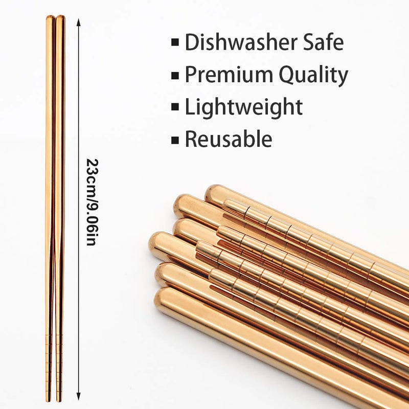 MUYOS Stainless Steel Chopsticks Reusable Multicolor Lightweight 304 Metal Chopsticks Dishwasher Safe - 5 Pairs (Rose Gold) - Image 4