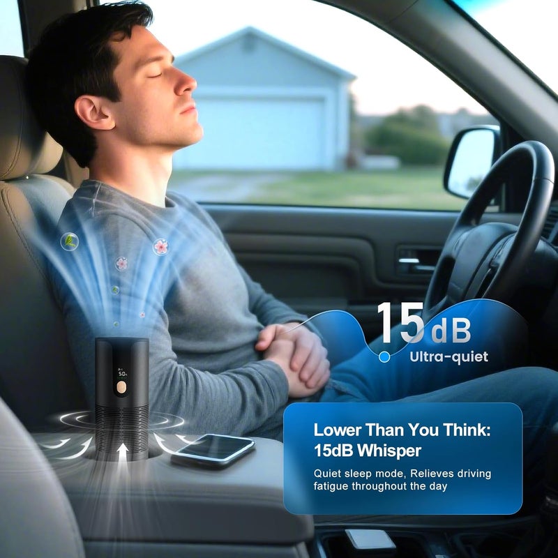 Arint Mini Car Air Purifier - True HEPA Portable Small Air Purifier 20dB Quiet Cordless for Smoke/Dust/Pet Hair with 3-LayerFiltration for Cars, Small Bedroom,Travel & Office - Image 4