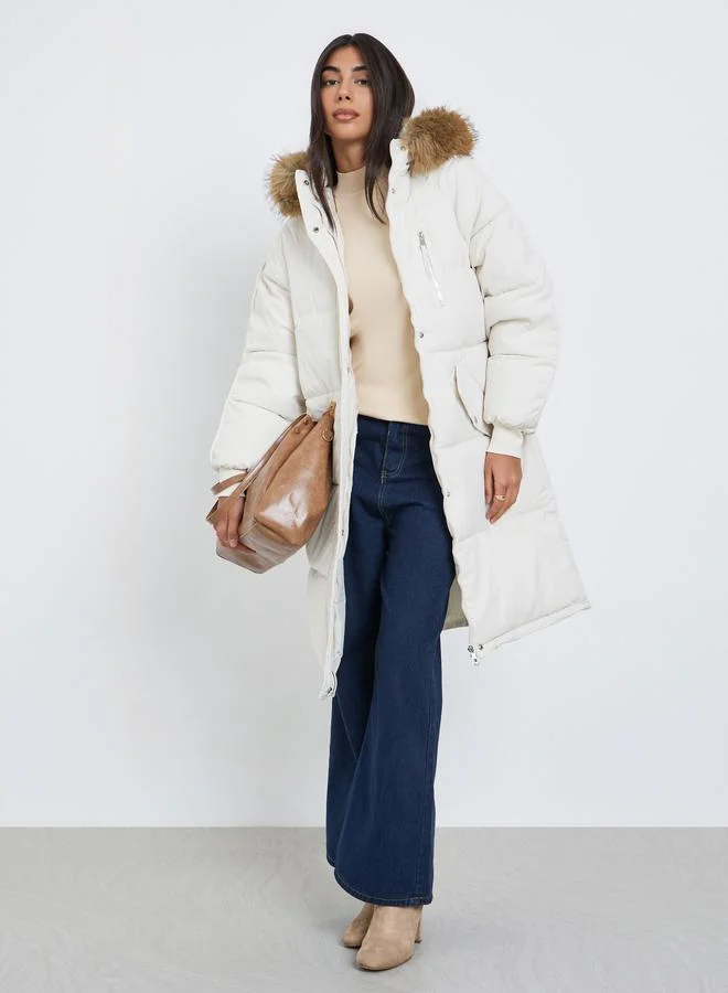 Styli Styli Off White Oversized Padded Parka Coat