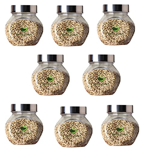 SAND DUNE Set of 8, 200 ml Each Storage Glass Jar Steel Cap, Transparent | BPA Free | Storage Jar Containers/Barni for Kitchen for Aachar Pickle, Dry Fruits, Masala, Spices, and dals. - Image 1