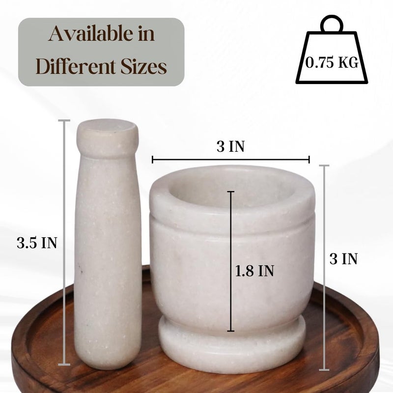 VintageBihar White Marble Mortar and Pestle Set Ideal for Grinding Spices and Herbs Imam Dasta Ohkli Musal KharalKhalbatta and Medicine Grinder Masher White 3x3 Inch - Image 3