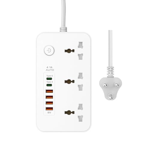 BOVTY Extension Board with 20W Fast PD Type C 2500W 10A Extension Cord 4 Universal Socket 38W USB Fast Charging Ports Multi Port Extension for Home,Office,Computer,Mobile 2M Power Cord. (Z65-White) - Image 1