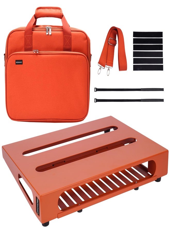 GOKKO Guitar Pedal Board 13.8” x 11” with Carrying Bag, Built-in Power Supply Mounting Plate (Vibrant Orange) - Image 1