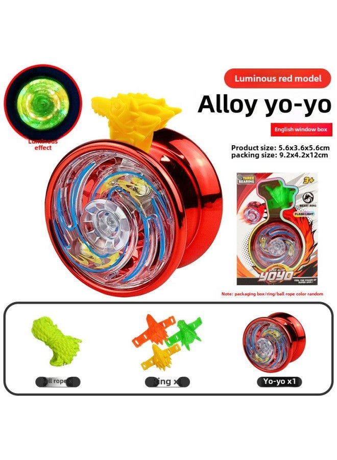 Alloy Puzzle Yo-yo Dead Sleep Entry Yoyo Ball With Spirit Beast Ring Competitive Yo-yo-Color: Alloy Yo-yo-english Window Box (lighting Style + Beast Head Ring + Color Rope) 87g - Image 1