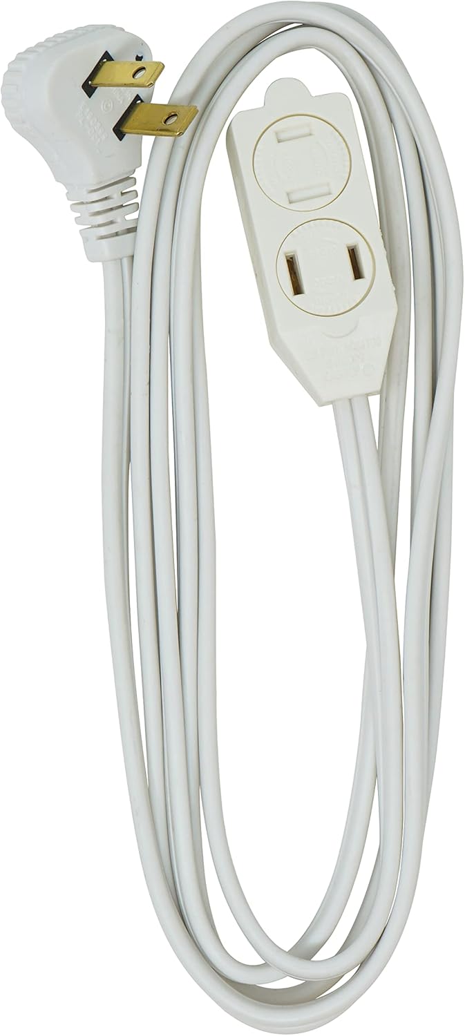 Woods SlimLine 2235 Indoor Flat Plug Extension Cord 3 Foot Cord Right Angled Plug 16 gauge 3 Polarized Outlets 125 Volts Space Saving Design Neutral White Color UL and CUL Listed - Image 2
