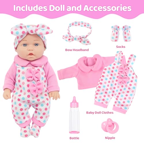 UNICORN ELEMENT 12 Inch Baby Dolls with Clothes Accessories Playset 7 Set 12 Inch Baby Doll Bottle Pacifier Pretend Game for 3 Years Old Girls Gifts in Box - Image 5