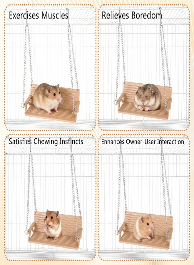 CebraBounze Wooden Chinchilla Hammock with Metal Hooks, Indoor Cage Bench Swing,Hanging Rest Stand & Exercise Toy, Small Animal Cage Accessories for Chinchillas, Rabbits, Guinea Pigs - Image 4