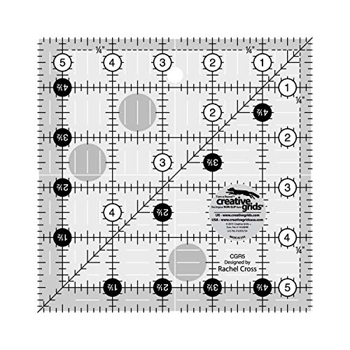 Creative Grids Quilt Ruler 512in x 512in Square CGR5 Made in USA NonSlip Grip Acrylic Quilting Sewing Crafting Patchwork Ruler for Measuring Cutting Fabric