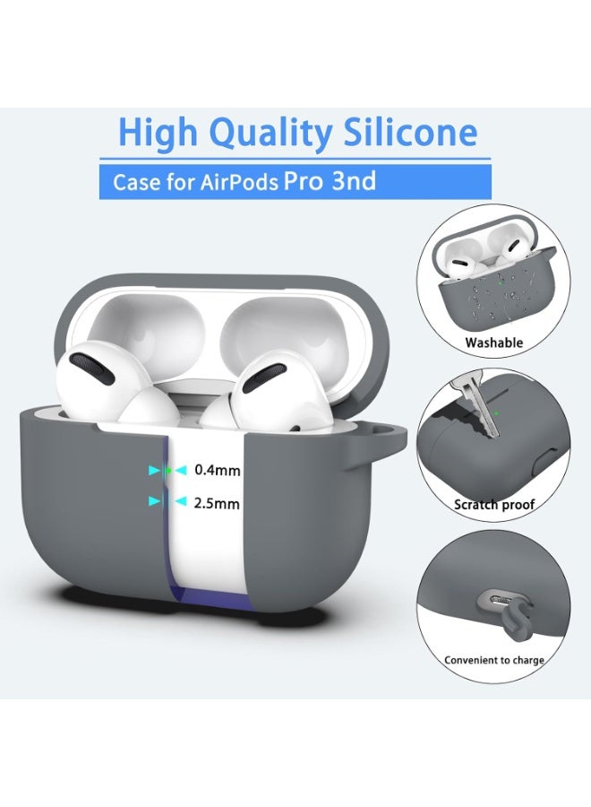 Silicone Protective Case Cover for AirPods Pro 3 with Cleaner Kit, Keychain for Women Men,Suitable for 3nd Generation Case Gift Sports lanyard（Grey） - Image 3