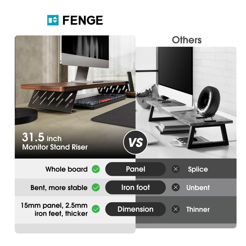 Fenge Monitor Stand Riser, Desk Top Shelf for 2 Monitors, Computer Stands for Desk, Wood & Steel Desktop Riser for Laptop, PC, Printer - Image 3