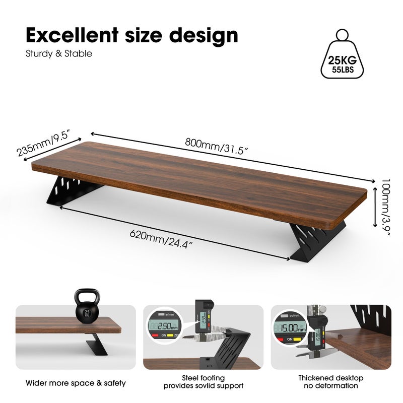 Fenge Monitor Stand Riser, Desk Top Shelf for 2 Monitors, Computer Stands for Desk, Wood & Steel Desktop Riser for Laptop, PC, Printer - Image 5