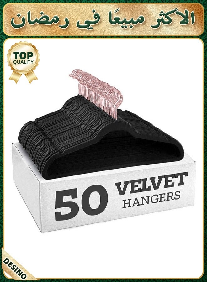 DESINO Premium Velvet Hangers (Pack of 50), Non-Slip Felt Hangers, Heavy-Duty Coat Hangers, Premium Slim Space-Saving Suit Hangers for Wardrobe Organizers, 360° Rotation - Image 1