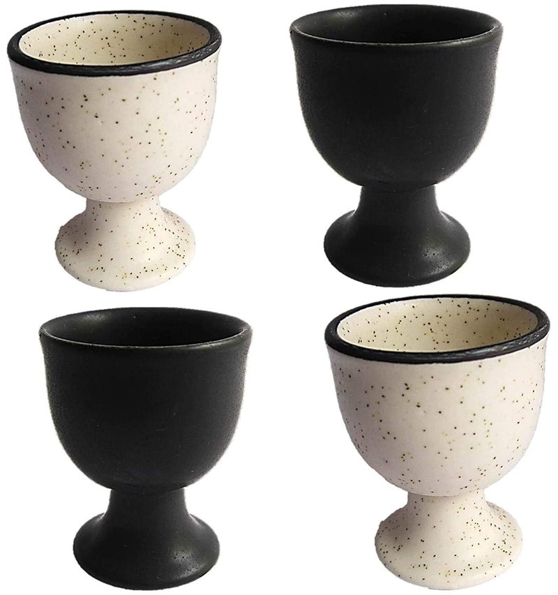 QIMACPLUS Ceramic Soft Boiled Egg Holder Set | Elegant Ivory and Black Egg Cups | Durable, Stylish Egg Holder for Breakfast | Set of 2 (Ivory & Black) - Image 1