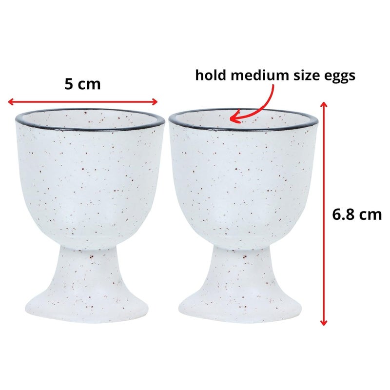 QIMACPLUS Ceramic Soft Boiled Egg Holder Set | Elegant Ivory and Black Egg Cups | Durable, Stylish Egg Holder for Breakfast | Set of 2 (Ivory & Black) - Image 3