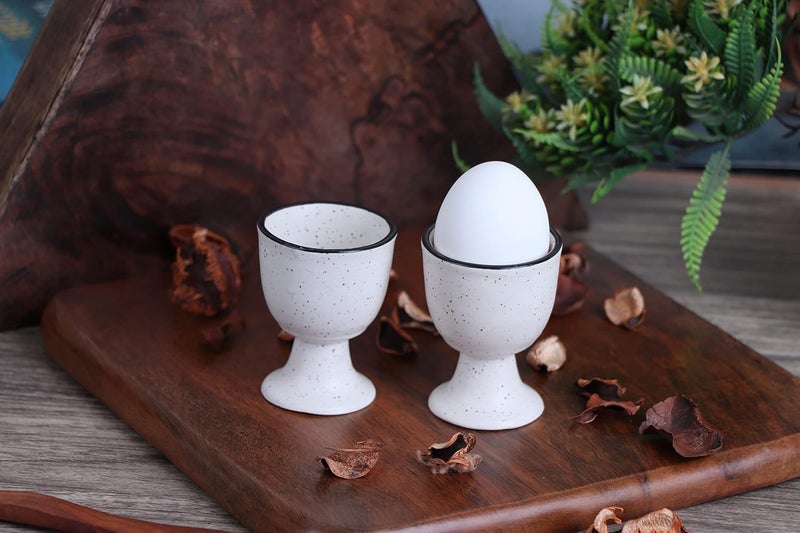 QIMACPLUS Ceramic Soft Boiled Egg Holder Set | Elegant Ivory and Black Egg Cups | Durable, Stylish Egg Holder for Breakfast | Set of 2 (Ivory & Black) - Image 4