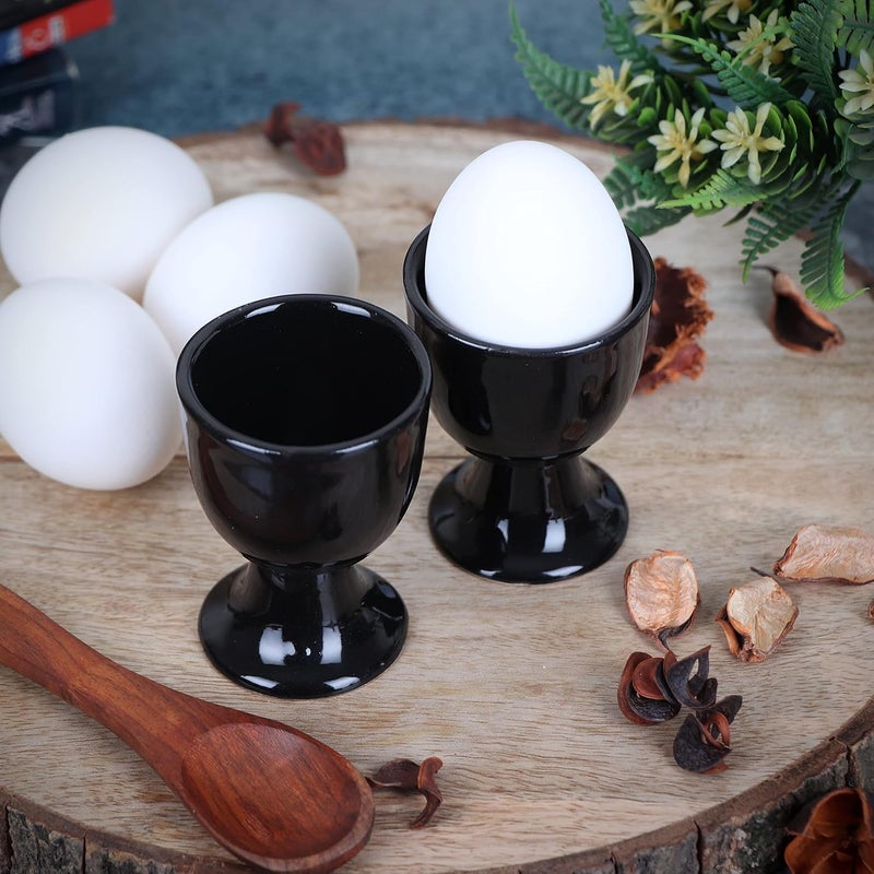 QIMACPLUS Ceramic Soft Boiled Egg Holder Set | Elegant Ivory and Black Egg Cups | Durable, Stylish Egg Holder for Breakfast | Set of 2 (Ivory & Black) - Image 5