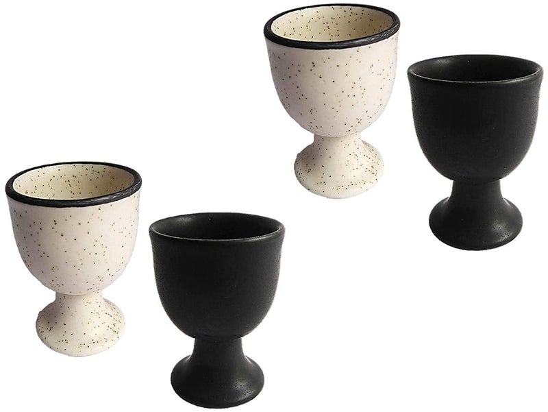 QIMACPLUS Ceramic Soft Boiled Egg Holder Set | Elegant Ivory and Black Egg Cups | Durable, Stylish Egg Holder for Breakfast | Set of 2 (Ivory & Black) - Image 2