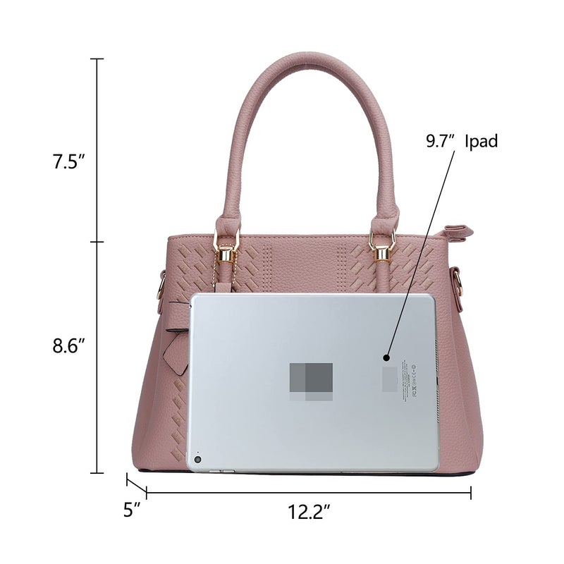 KKXIU 3 Zippered Compartments Purses and Handbags for Women Vegan Leather Ladies Quilted Satchel Bags (J-pink) - Image 5