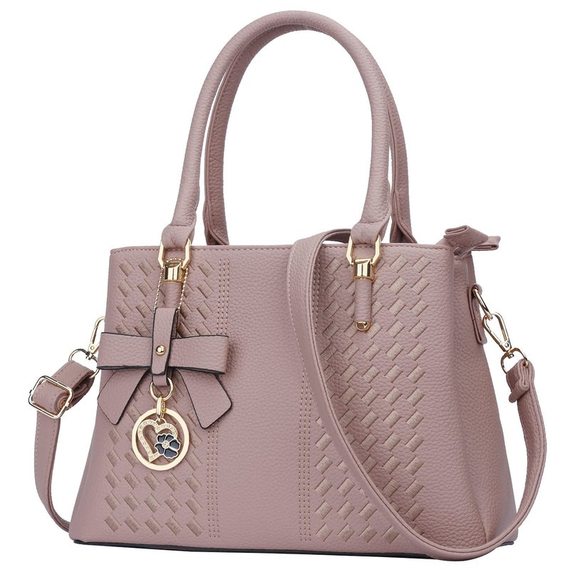KKXIU 3 Zippered Compartments Purses and Handbags for Women Vegan Leather Ladies Quilted Satchel Bags (J-pink) - Image 1
