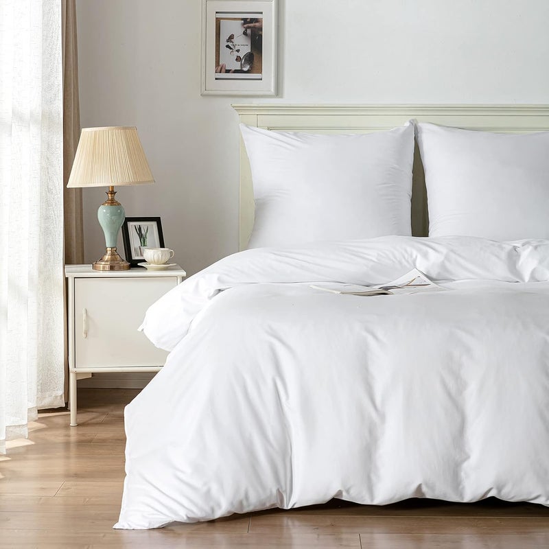 Good Nite Bed Linen 240 x 220 cm 3-Piece White Bed Linen Sets Microfibre Duvet Cover 240 x 220 cm + 2 Pillowcases 80 x 80 cm Breathable Soft - Image 2