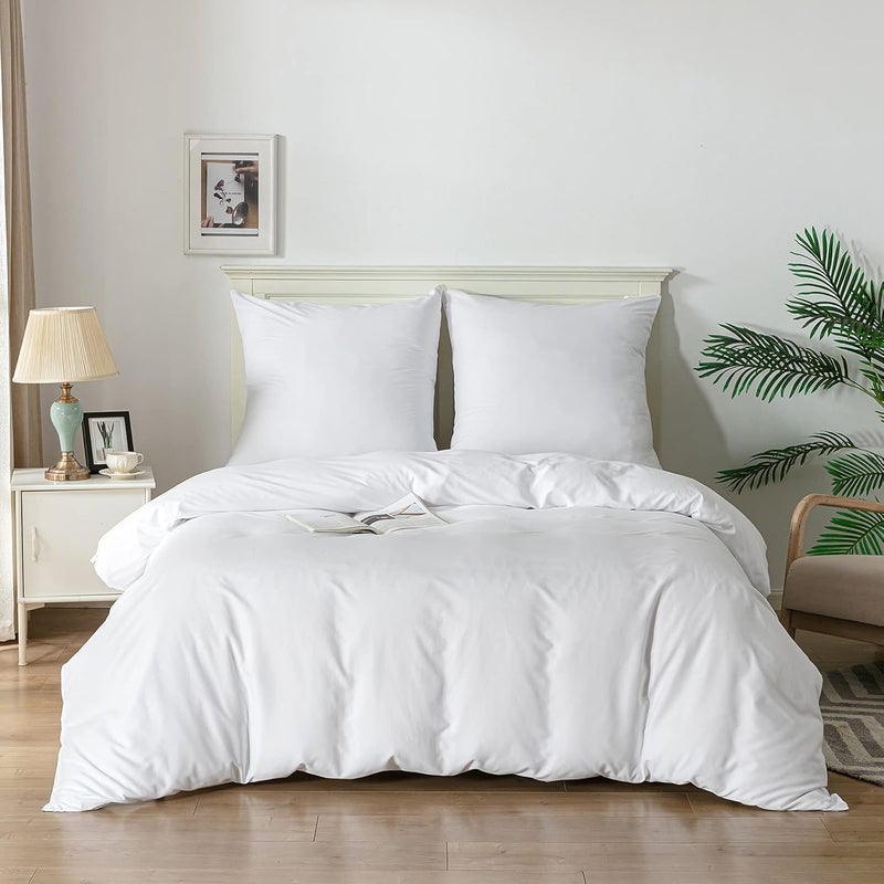 Good Nite Bed Linen 240 x 220 cm 3-Piece White Bed Linen Sets Microfibre Duvet Cover 240 x 220 cm + 2 Pillowcases 80 x 80 cm Breathable Soft - Image 1