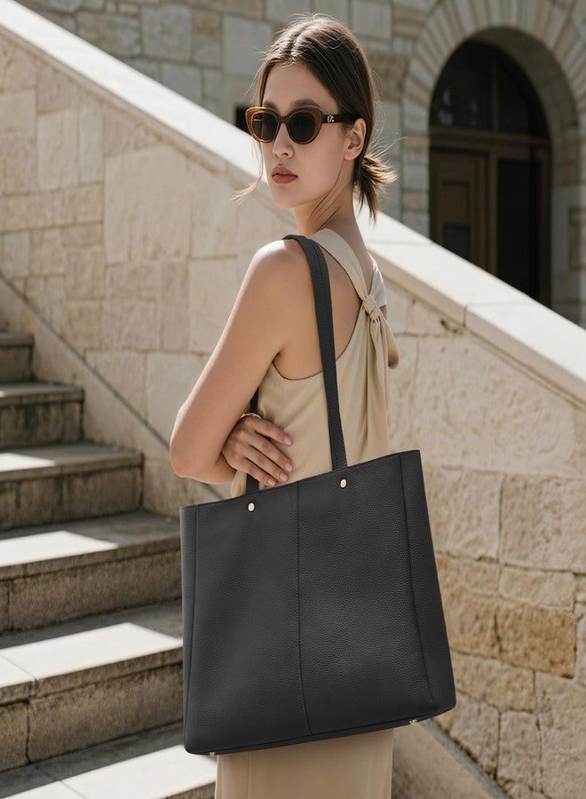 Kattee Women’s Soft Leather Work Tote Shoulder Bag,Large Capacity Designer Satchel Handbags with Luggage Sleeve, Black - Image 2