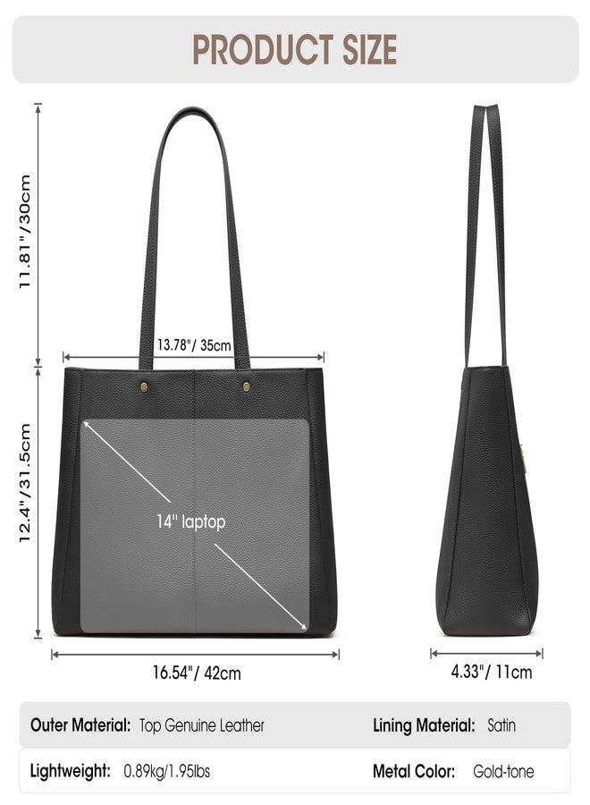 Kattee Women’s Soft Leather Work Tote Shoulder Bag,Large Capacity Designer Satchel Handbags with Luggage Sleeve, Black - Image 3