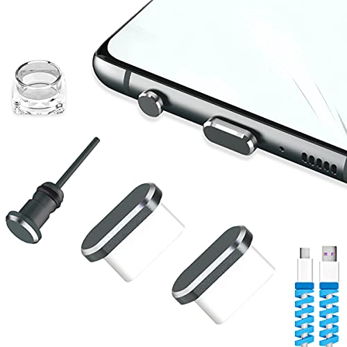 Careflection USB C Cover Cap Anti Dust Plug,Cell Phone Type C Charging Port & Earphone Jack Cap Dirt Protector,for Samsung Galaxy S21 Pixel Oneplus Laptop MacBook Pro Android Gray 2 Pack-TPU - Image 1