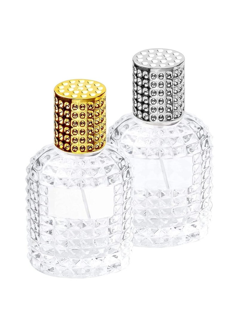 Y&D Travel Perfume Glass Spray Bottle 2 Pcs Pineapple Refillable Atomiser, Square Grids Portable Clear Empty Bottle (50ML)  - Image 1