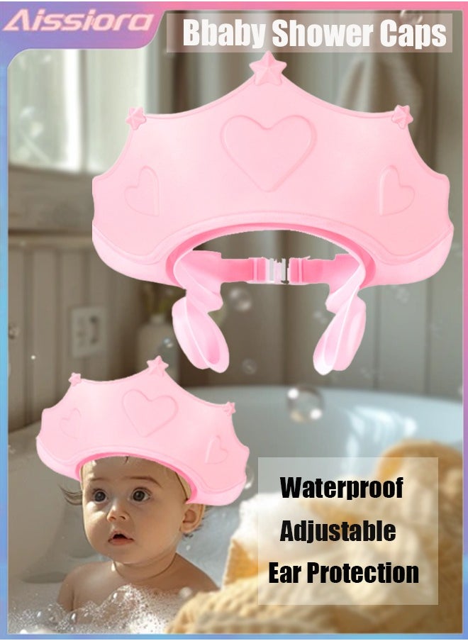 Aissiora Baby Shower Caps Shield, Adjustable Silicone Shower Caps for Kids Waterproof Shampoo Hat for Children Toddler Visor Hat for Eye and Ear Protection Cute Crown Shape Makes Bath More Fun  - Image 1
