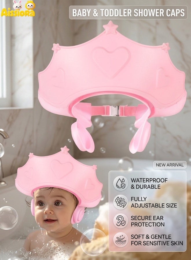 Aissiora Baby shampoo cap Baby Shower Caps Shield, Adjustable Silicone Shower Caps for Kids Waterproof Shampoo Hat for Children Toddler Visor Hat for Eye and Ear Protection Cute Crown Shape Makes Bath More Fun - Image 1