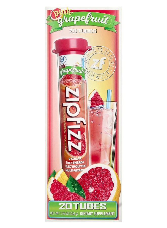 Zipfizz Energy Drink Mix Pink Grapefruit 20 Tubes 0.39 oz (11 g) Each