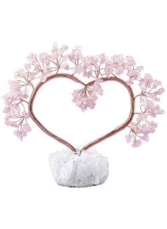 SUNYIK SUNYIK Handmade Healing Crystal Heart Shape Money Tree Set on Natural Rock Quartz Cluster Crystal Base for Home Decor 6.5-8" Tall, Rose Quartz  - Image 1
