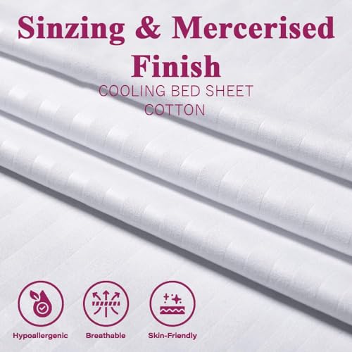 Bombay Dyeing Satin Stripe White Two Cotton Single Bedsheets with 2 Pillow Covers, 210 Thread Count, Size:152cm x 228cm - White - Image 3