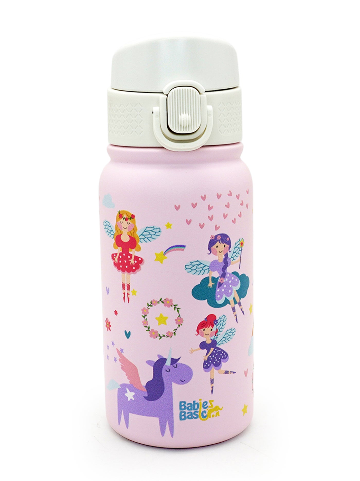 Babies Basic Kids Stainless Steel Water Bottle with Straw - 350ml – Double Wall Vacuum Insulated, Leakproof Thermal Flask, BPA-Free, Reusable Drinking Bottle for School & Travel - Princess Themed - Pi