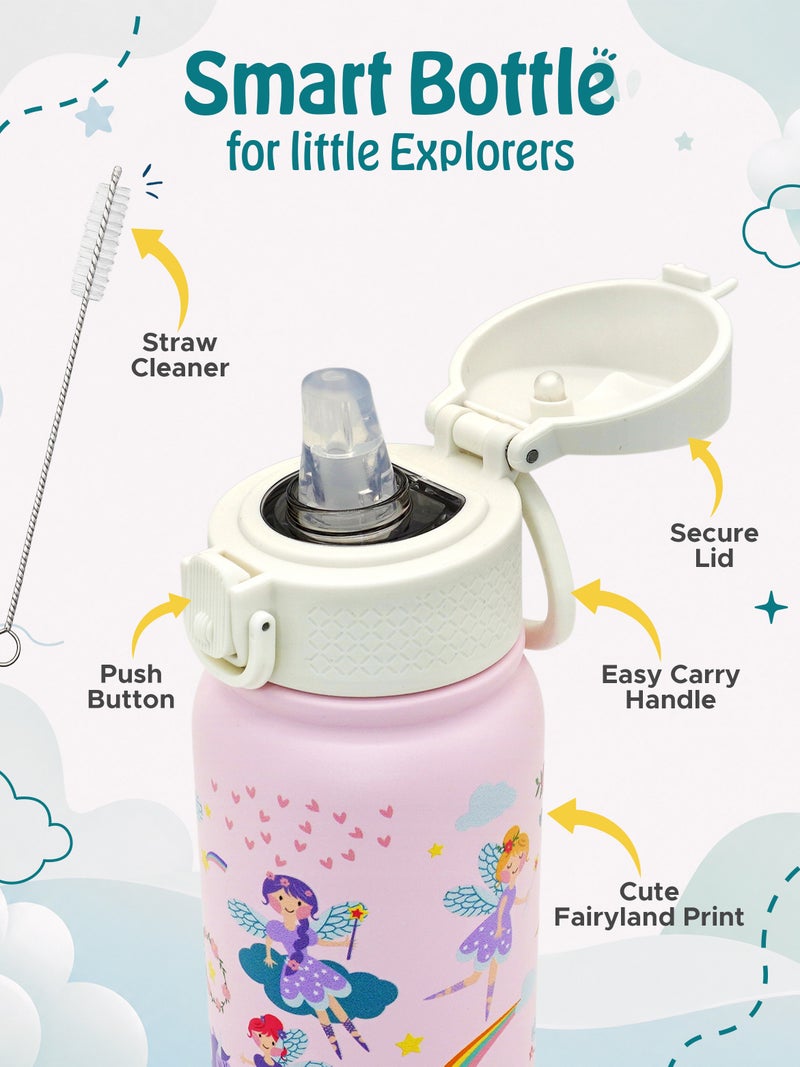 Babies Basic Kids Stainless Steel Water Bottle with Straw - 350ml – Double Wall Vacuum Insulated, Leakproof Thermal Flask, BPA-Free, Reusable Drinking Bottle for School & Travel - Princess Themed - Pink - Image 4