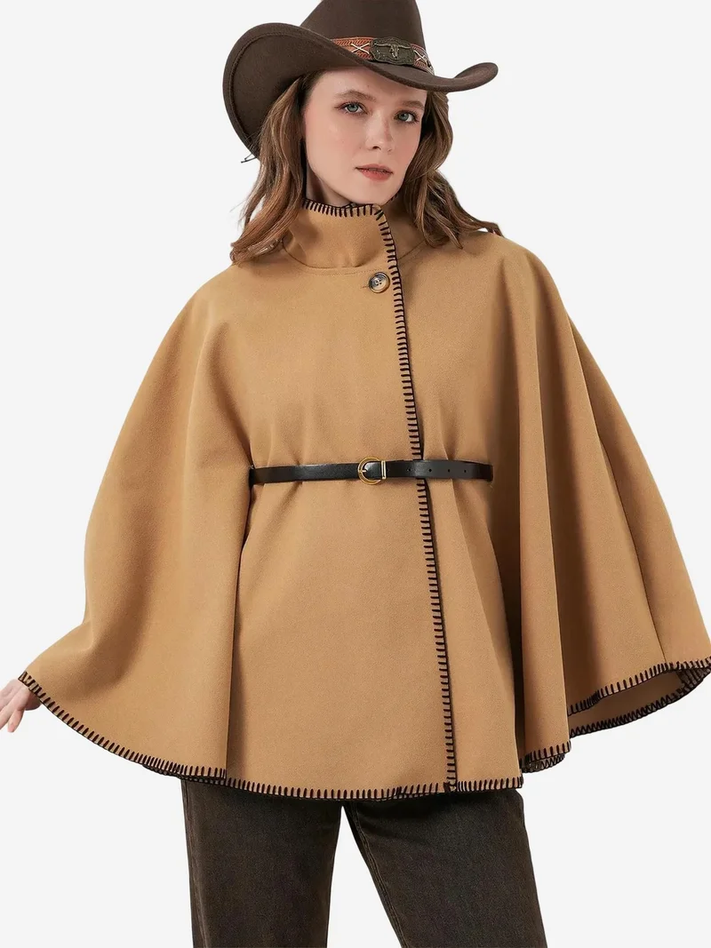 بيغ دارت BDART Topstitch Detailed Belted Poncho