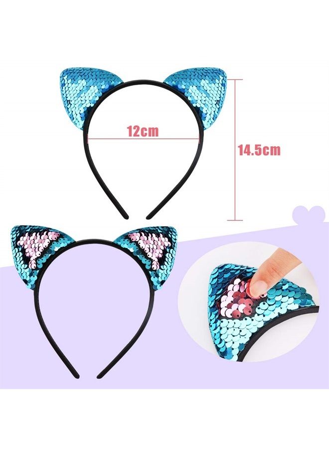 WXJ13 20 Pieces Cat Ears Headbands Reversible sequin headband Cute Cat Headbands - Image 2