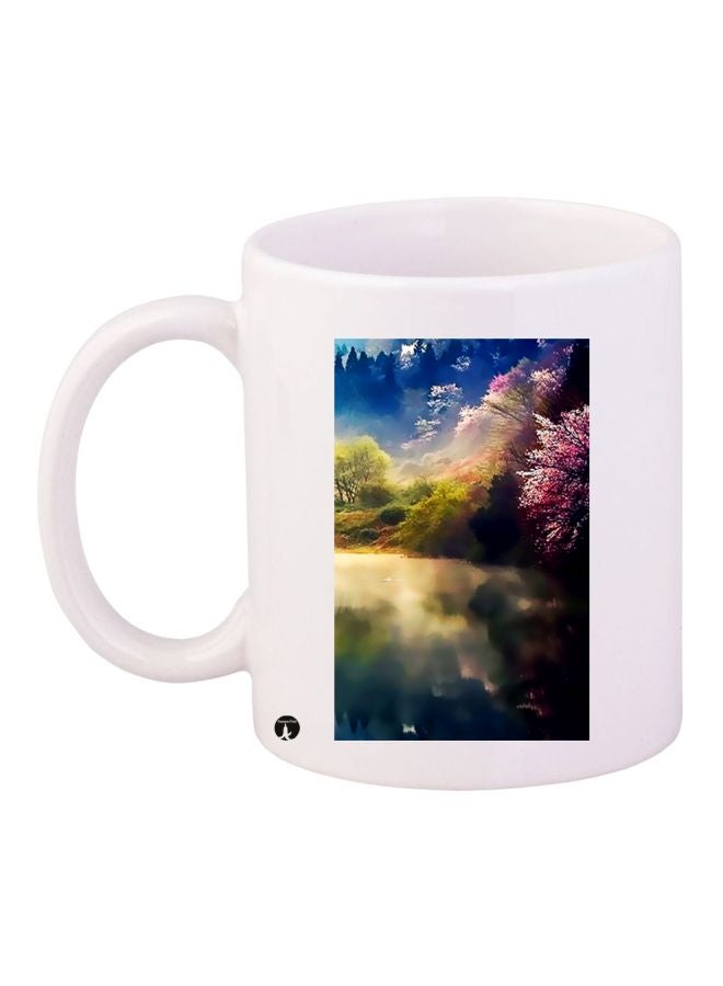 RYN Scenary Printed Coffee Mug White/Blue/Green 11ounce